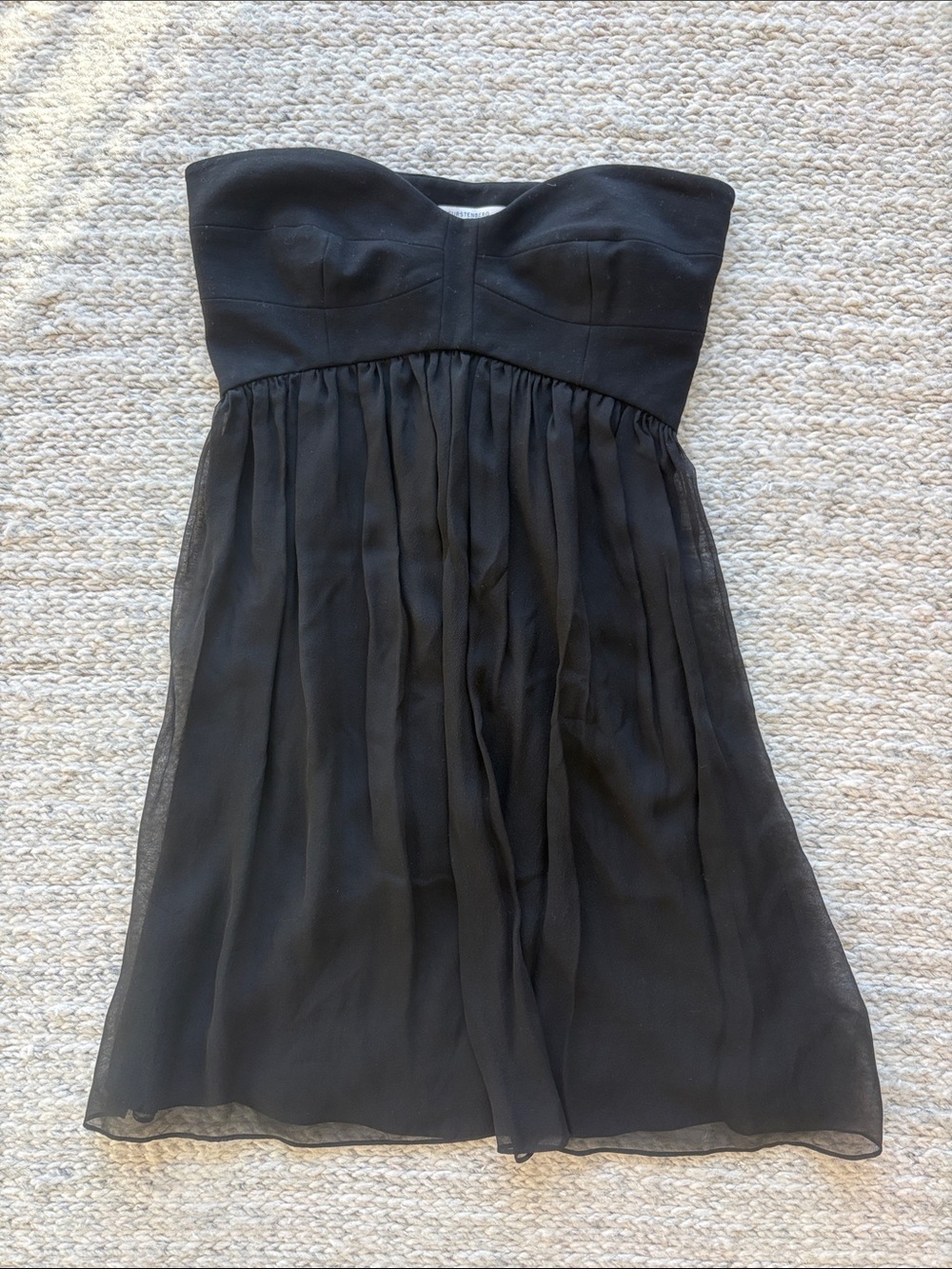 Diane Von Furstenberg Silk Black Strapless Chiffon Dress